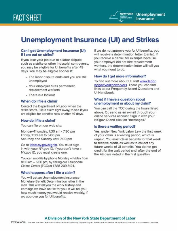 Unemployment Insurance Information for Verizon Workers | CWA 1104